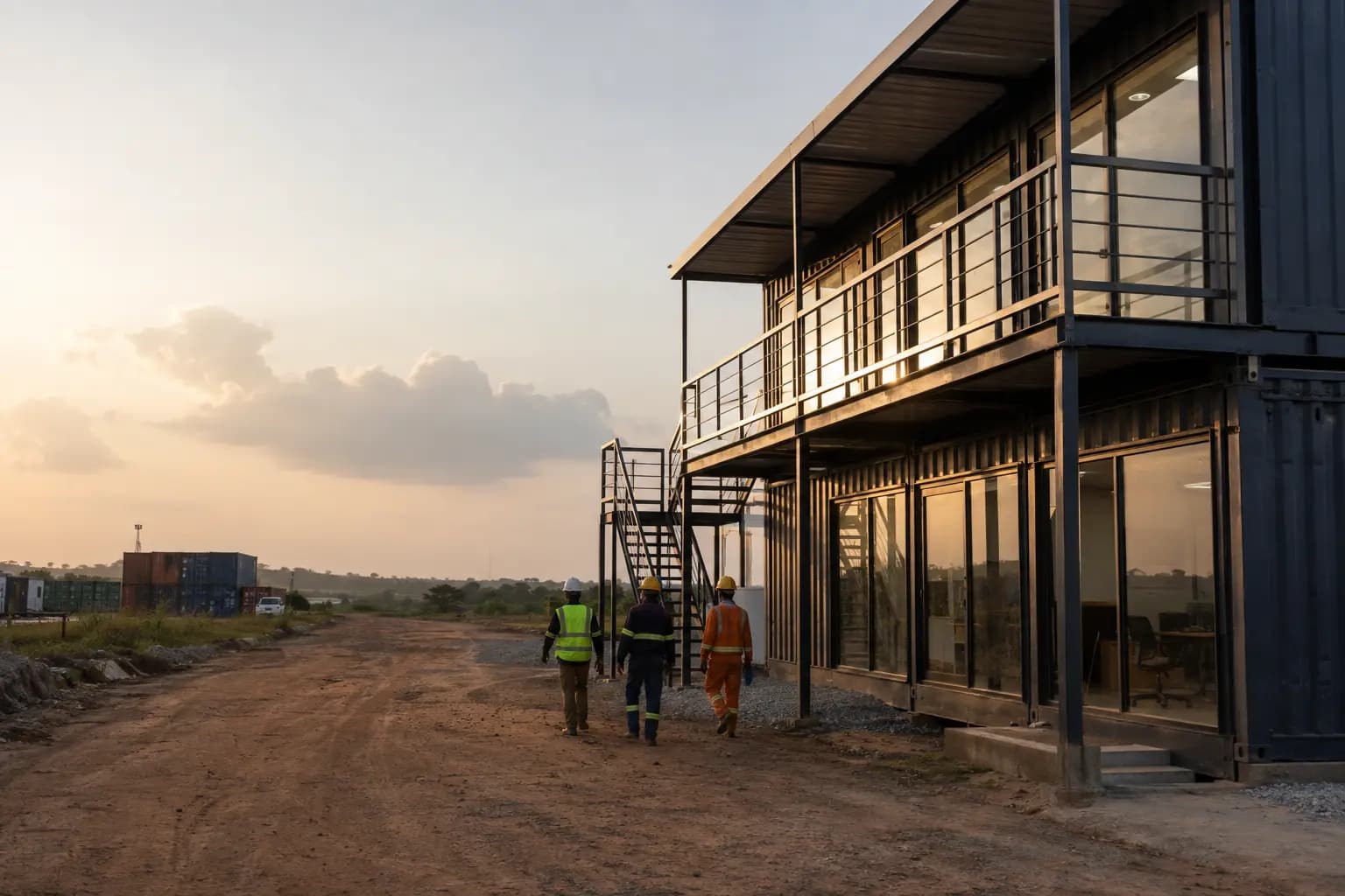 Modular building on an industrial site